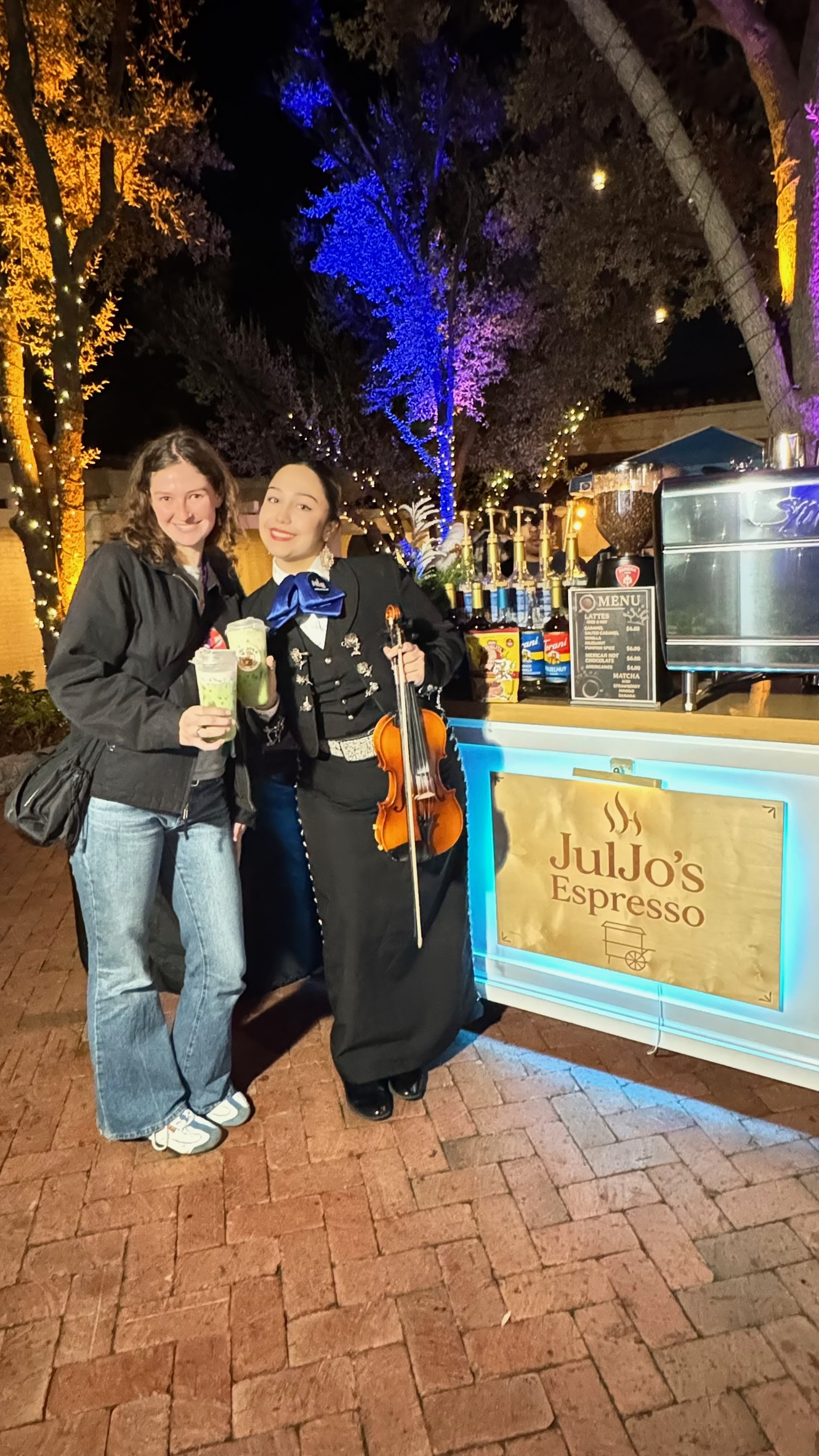 Outdoor evening event with espresso bar